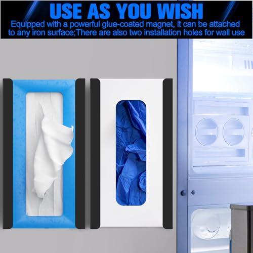 Magnetic Glove Dispenser 2 Pack - Heavy Duty Wall Mount & Fridge Organizer for Gloves, Paper Towels, Wipes - Tool-Free Installation for Kitchen, Garage, Workshop, Office - Black (Black Steel)