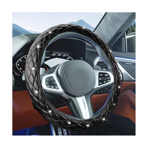 Bling Car Steering Wheel Cover, 15 Inch Crystal Rhinestones Vehicle Steering Wheel Protector with Inner Ring, Diamond Auto Interior Accessories, Universal for Sedan RV Truck (Black) - color: Black