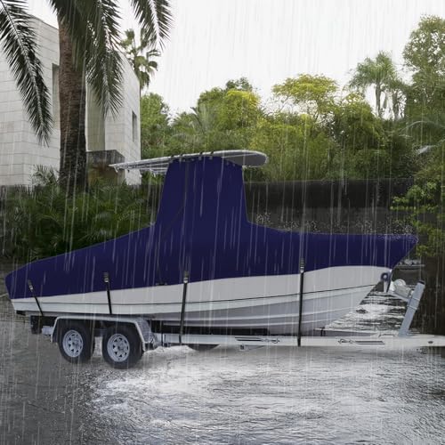 Marine Grade Waterproof Center Console Boat Cover with T Top Roof, Tear Resistant Trailerable Storage Covers, All-Weather Protection T-Top Boat Cover 22-24 ft, Beam Width Up to 108", Navy - color: Navy, size: 22'-24'Long (Beam width up to 108'')