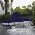 Marine Grade Waterproof Center Console Boat Cover with T Top Roof, Tear Resistant Trailerable Storage Covers, All-Weather Protection T-Top Boat Cover 24-26 ft, Beam Width Up to 112", Navy - color: Navy, size: 24'-26' Long (Beam Width up to 112")