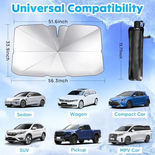 Car Windshield Sun Shade Umbrella, Foldable Windshield Sunshade Front Cover with UV Block, 360°Rotation Bendable Front Window Heat Insulation Protection for Auto Windshield Covers - 56.3"x33.9" - size: XL