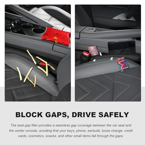 2PCS Leather Car Seat Gap Filler, No-Drop Seat Side Gap Plug Crevice Blocker with Securing Strap, Elastic Filler Block The Gap Between Seats & Console for Truck SUV Sedan (Black) - color: Black