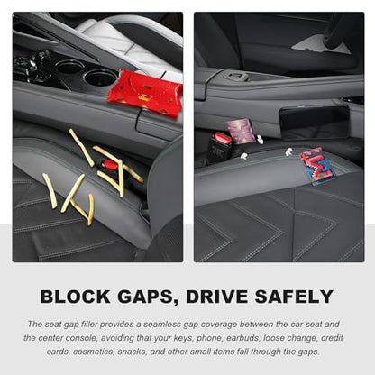 2PCS Leather Car Seat Gap Filler, No-Drop Seat Side Gap Plug Crevice Blocker with Securing Strap, Elastic Filler Block The Gap Between Seats & Console for Truck SUV Sedan (Black) - color: Black