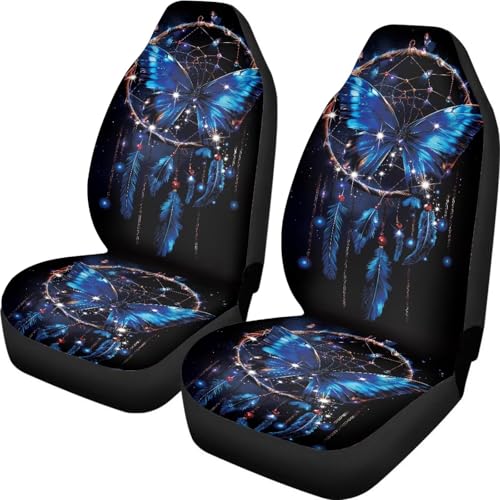 2 PCS Butterfly Car Seat Covers Dream Catcher Print Front Auto Seat Cover Car Bucket Seats Protector Covers Universal fit for SUV Sedan Van - color: Blue Butterfly Dream Catcher