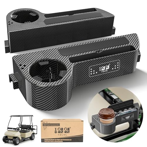 10L0L Golf Cart Rear Seat Kit Arm Rest Set with Cup Holder for Yamaha EZGO Club Car Golf Cart UV-Proof Coating Long Lasting, No Drilling Kits Include - color: Carbon Fiber