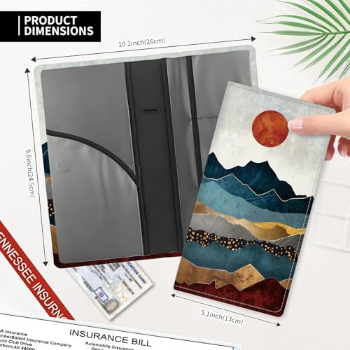 Leather Car Registration and Insurance Card Holder, Cute Car Accessories Vehicle Glove Box Car Organizer for Documents, Cards, License Retro Mountain Sunset - color: Retro Mountain Sunset