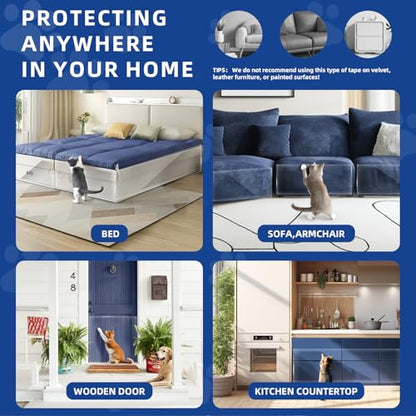 TOOSOFt Anti Cat Scratch Furniture Protector Clear Thicken Vinyl 160"x12.4" Couch Protector from Cat Claws - Single Sided Sticky Flexible Dog Tape for Furniture, for Couch Corner Door Walls Bed