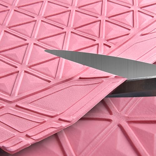 CAR PASS Bling Diamond Car Mats Rubber Floor Mats Full Set Anti-Slip 3D Rhombus Waterproof Trim to Fit Liner Universal Glitter Crystal Sparkly Shining Rhinestone Girl Women SUV Sedan Van, Pink Rubber - color: Pink Rubber