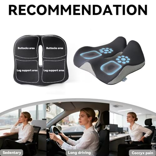 18x16 Inch Grey and Black Memory Foam Seat Cushion for Office Chair, Car Seat and Travel, Contoured Chair Pad with Removable Cover, Non-Slip Bottom and Carry Handle - color: Mesh