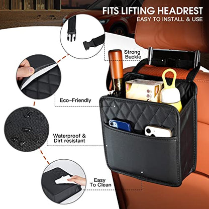 2Pack Car Seat Back Hanging Bag Car Document Holder Multi-Pocket Bottle Bag Storage Waterproof Pu Leather Box Organizer Travel Tidy Pouch Pocket Kids - color: Black A x2