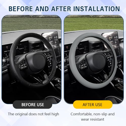 Car Steering Wheel Cover, 13 to 14.17 inches Non-Slip Silicone Steering Wheel Protector, Car Accessories Thin Soft Leather Texture Steering Wheel Protective Cover for Most Cars (Gray) - color: Gray