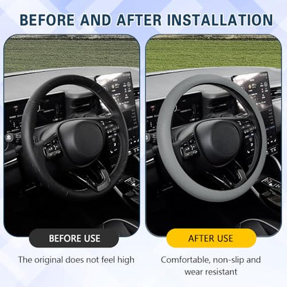 Car Steering Wheel Cover, 13 to 14.17 inches Non-Slip Silicone Steering Wheel Protector, Car Accessories Thin Soft Leather Texture Steering Wheel Protective Cover for Most Cars (Gray) - color: Gray