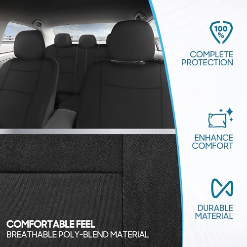 BDK PolyPro Car Seat Covers Full Set in Solid Black, Front and Rear Split Bench Seat Covers for Cars, Easy to Install Car Seats Cover Set and Accessories for Auto Trucks Van SUV - Solid Black - color: Solid Black