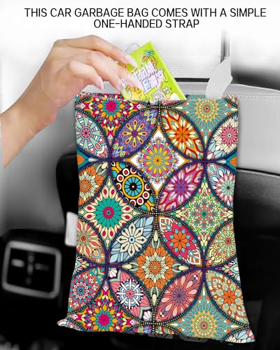 Car Garbage Can, Car Trash Bag, Car Garbage Bag, Hanging Car Trash Can for Car Accessories, Vehicle, Travelling, Camping, Cute Car Back Seat Organizer, Luxury Mandala Pattern - color: Luxury Mandala Pattern