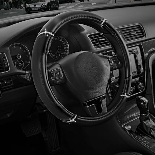 Road Comforts Leather Steering Wheel Cover - Made with PVC Leather - Anti-Slip, Universal Fit 14 1/2 inches to 15 inches - Black - color: Black