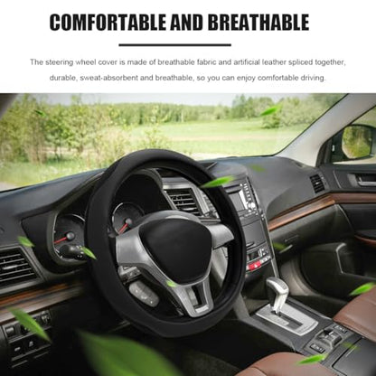 Car Steering Wheel Cover, Leather Breathable Ice Silk Auto Wheel Wrap with Anti-Slip Lining, Scratch-Resistant Elastic Protector Fit for 14.5-15 Inch Steering Wheels (Black) - color: Black