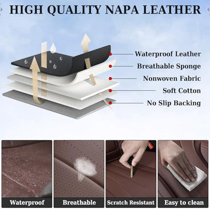 Coverado Front and Back Car Seat Covers, Leather Seat Cover for Cars, Automotive Seat Cover Full Set, Waterproof Universal Seat Cover, Luxury Car Seat Protector Seat Cushion Fit Most Cars, Coffee