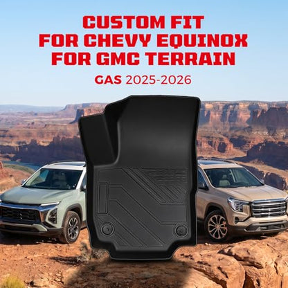 TPE Floor Mats Set for Chevy Equinox/GMC Terrain 2026 2025, All Weather TPE Custom Fit Floor Liners & Cargo Liner & Backrest Mats (Not for EV), Car Floor Mats Accessoires, Black - size: 7.For Chevy Equinox/GMC Terrain|25-26|Full Set