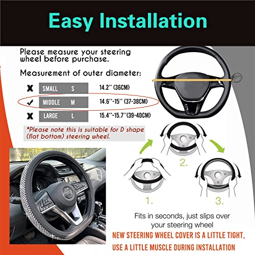 D Shaped Bling Comfy Steering Wheel Cover with Jumbo Crystal Rhinestones, Anti-Slip Diamond Leather, Flat Bottom 14.5-15 Inch (Black) - color: 5.Black, size: D Shaped/Flat Bottom[14 1/2''-15'']