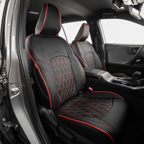 EKR Rav4 Seat Covers Custom Fit for Toyota Rav4 (Hybrid) SE/XSE & (PHEV) GR Sport 2026, Car Seat Cover Full Set for SUV,Factory-Style Upgrade, Easy-Wipe Protection,Faux Leather(Black with Red Piping) - color: Black with Red Trim, size: 2026(Hybrid) SE/XSE