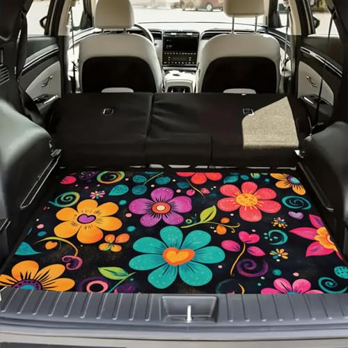 Universal Car Trunk Mat 29" x 39", Multicolor Floral All Weather Trunk Protection Cargo Liner, Durable Cargo Mat Rear Trunk Liner, Stylish Vehicle Interior Accessories Suitable for Most Car Models - color: Multicolor Floral