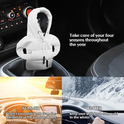 vvag Gear Shift Hoodie, Hoodie Car Gear Shift Cover, Car Shift Knob Hoodie, Automotive Interior Accessories, Universal Fit Knob Cover Gift (White) - color: White