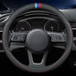 Carodi Latest Nappa Leather car Steering Wheel Cover, Stylish Non-Slip Leather car Interior 15 inches Universal Black(red and Blue Signs) - color: Black(red and Blue Signs)