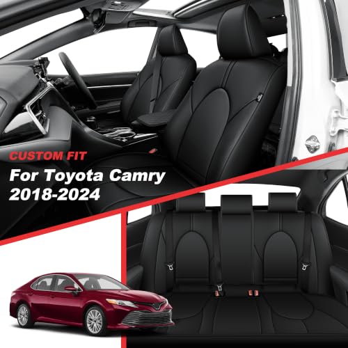 TTX LIGHTING Custom Fit Car Seat Covers for Toyota Camry 2018 2019 2020 2021 2022 2023 2024 Full Set Waterproof Faux Leather Airbag Compatible Seat Covers Black - size: 4.Camry 2018-2024 5 Seat Full Set