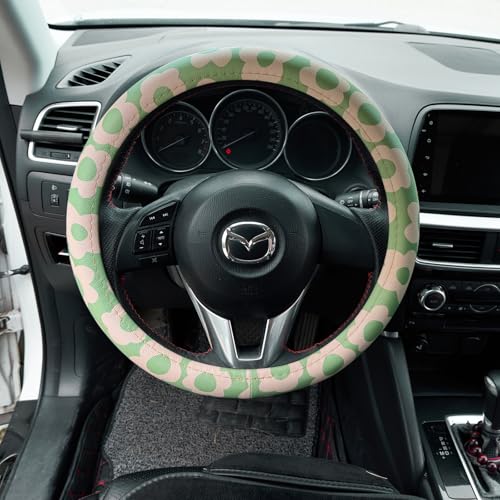 Microfiber Leather Steering Wheel Cover 14.5-15 inch, Green Floral Design, Anti-Slip Rubber Inner, Universal Fit for Cars, Trucks, SUVs (Green) - color: Green