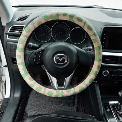Microfiber Leather Steering Wheel Cover 14.5-15 inch, Green Floral Design, Anti-Slip Rubber Inner, Universal Fit for Cars, Trucks, SUVs (Green) - color: Green