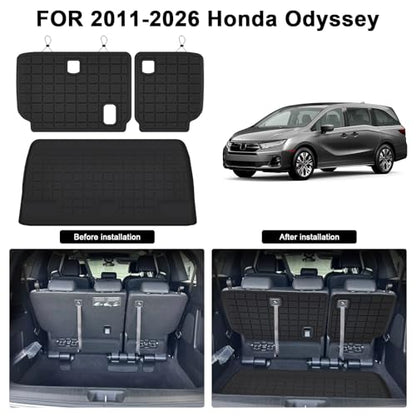 Cargo Mat for 2011-2025 2026 Honda Odyssey & Backrest Mat,TPE All Weather Protection Car Trunk mat Covering The Backrest Accessories - Black
