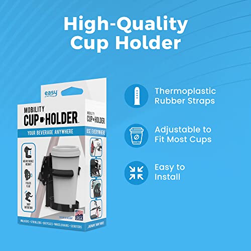 Mobility Cup Holder For Adults - Portable Drink Holder for Wheelchair - Compatible with Walker, Rollator, Transport Chair or Scooter - Easy to Install, Removable, Adjustable & Foldable Cup Carrier - size: Single Pack