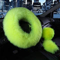 3 Pcs Car Steering Wheel Cover & Handbrake Cover & Gear Shift Cover Set Faux Wool Warm Winter (Green) - color: Green