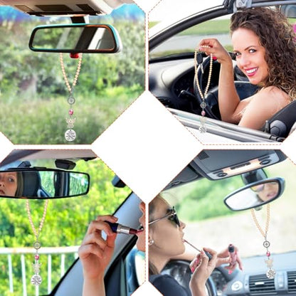 Rear View Mirror Accessories - Pink Pearl Angel Car Mirror Charm - Guardian Angel Hanging Accessory with Inspirational Message, Universal Fit Car Decor Gift for Women