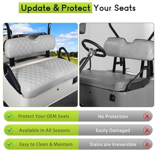Golf Cart Seat Covers Full Set Front & Rear Kit for EZGO RXV OEM, Premium Vinyl Leather Replacement Cushion Covers, No Tools Needed & Easy to Clean (Grey) - color: Gray, size: Fit EZGO RXV OEM Seat