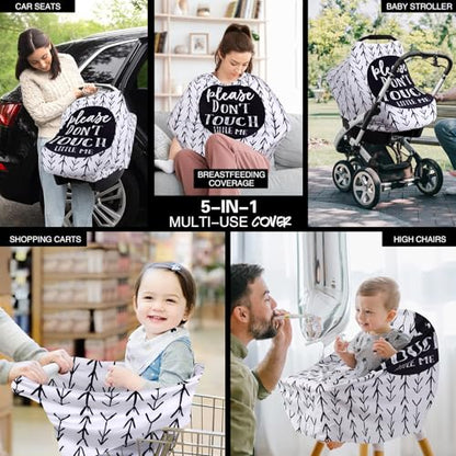 Metplus Car Seat Cover Baby, No Touch Sign Carseat Canopy, Nursing Breastfeeding Covers, Stretchy Universal Fit, Multi-Use for Stroller/Shopping Cart/High Chair, Gender Neutral Shower Gift - color: STOP Black Arrow