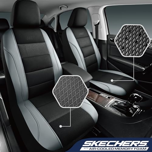 Skechers Air-Cooled Seat Covers, Memory Foam Car Seat Covers Front Seats, Airbag Compatible,Universal Fit for Most Cars, SUVs, Vans and Trucks,Grey - color: Black/Gray, size: Two Front