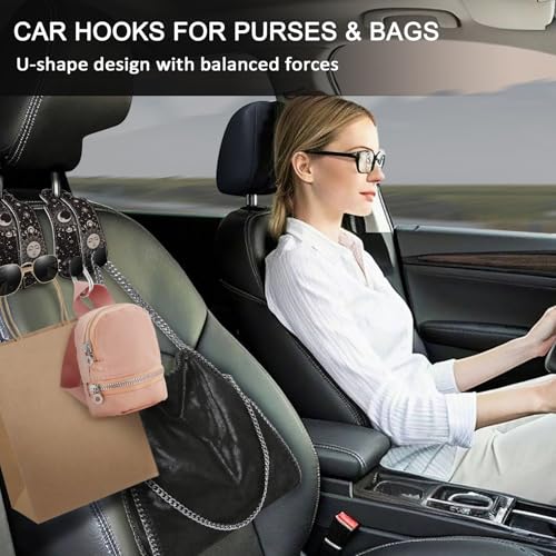 2PCS Car Seat Back Storage Headrest Hooks, Sun and Moon Purse Holder Bags Hanger, PU Leather Double Metal Hook for Backseat Organizer, Women Car Accessories Organization
