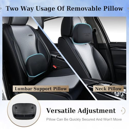 Coverado Seat Covers, Car Seat Covers Front Seats, Waterproof Nappa Leather Auto Seat Cover with Lumbar Head Pillow, Black Gray Seat Covers Carseat Cover Universal Fit for Most Cars - color: Black&Grey（Pillow）, size: Front
