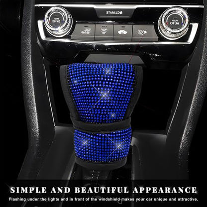 Bling Auto Gear Shift Knob Cover, Rhinestone Glitter Shifter Stick Protector for Girls Women, Sparkly Diamond Transmission Gear Shift Lever Knob Cover for Cars Trucks SUVs (Blue) - color: Blue