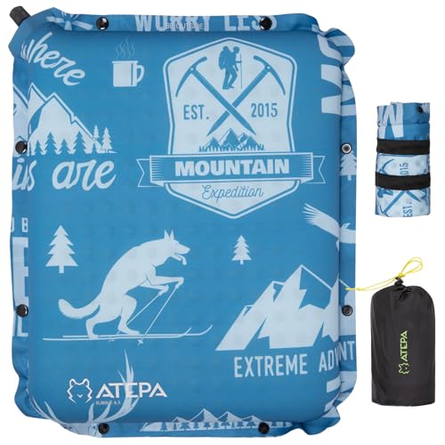 ATEPA Inflatable Seat Cushion, Compact Self-Inflating Seat Cushion for Stadium Airplane Air Travel Bleacher Camping, Blow Up Foam Seat Pad for Outdoor Sports Events Backpacking Hiking Sitting - color: XL Bluetrail