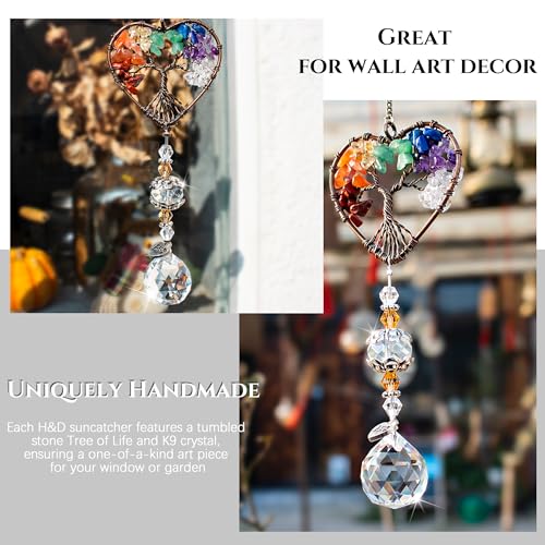 H&D HYALINE & DORA Suncatcher Window Hanging Tree of Life Heart Shaped Crystal Ball Prism Drop Pendant - color: Colorful