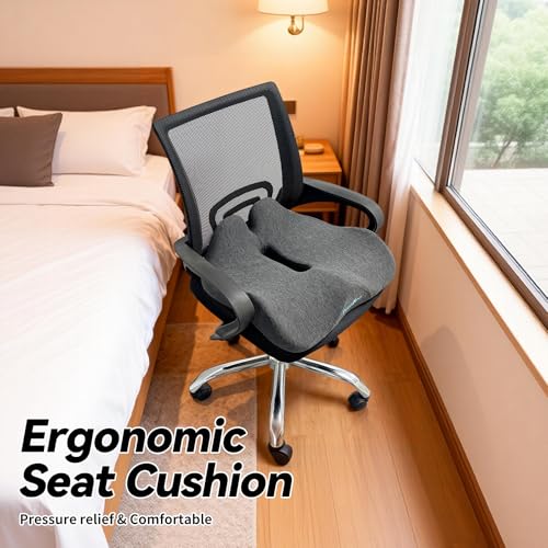 18x16 Inch Memory Foam Seat Cushion for Office, Travel, Car | Black Chair Cushions with Removable Washable Cover, Non-Slip Bottom and Carry Handle - color: Black