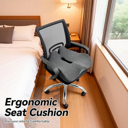 18x16 Inch Memory Foam Seat Cushion for Office, Travel, Car | Black Chair Cushions with Removable Washable Cover, Non-Slip Bottom and Carry Handle - color: Black