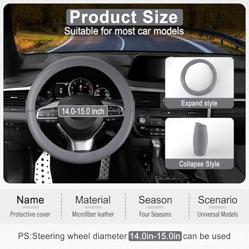 Non-Slip Silicone Steering Wheel Cover, Soft Silicone Protective Steering Wheel Cover Fit 14''/15'' Wheels, Car Interior Accessories (Gray) - color: Gray
