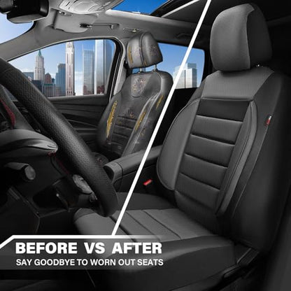 CAR PASS Car Seat Covers Front Seats Only, Universal Fit Automotive Interior Waterproof 3D Foam Back Support Car Seat Covers for Trucks Vans and SUVs Airbag compatible 2 Pieces black gray grey - color: Gray Two Front