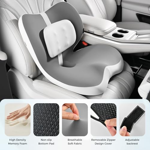 2 in1 Truck Seat Cushion and Lumbar Support Pillow Memory Foam Car Seat Cushion with Adjustable Strap for Truck Driver Long Drives, Fits Semi Truck Seat,Car,Office&Gaming Chair(Grey) - color: Grey