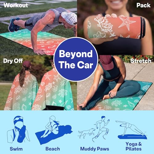 2 Pack Car Seat Towel Covers, Sweat Protector for Front Seats, Premium Thickened Microfiber with Elastic Strap, Breathable & Quick Dry, Machine Washable Cover for Gym Running Universal Fit Seashell - color: Seashell Starfish