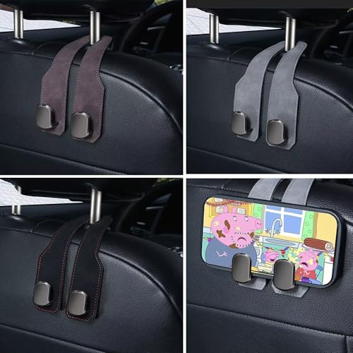 Car Headrest Hook 2 Pack, Premium Leather Car Purse Hooks, Heavy Duty Seat Back Organizer for Handbags, Groceries & Bags, No Scratch, Easy Install Car Accessories(2, Black) - color: Black