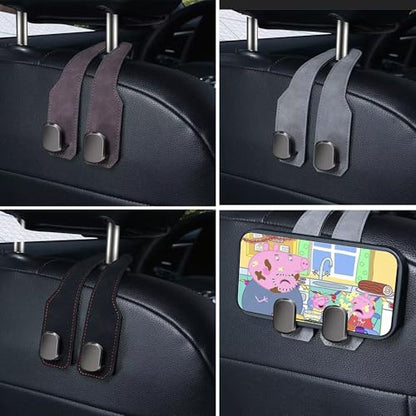 Car Headrest Hook 2 Pack, Premium Leather Car Purse Hooks, Heavy Duty Seat Back Organizer for Handbags, Groceries & Bags, No Scratch, Easy Install Car Accessories(2, Black) - color: Black